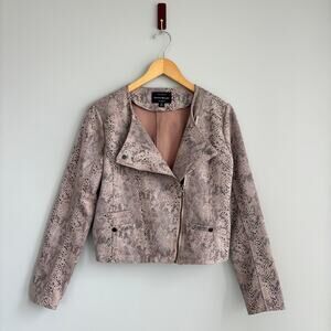 Haute Monde Women's Faux Suede Leather Snake Print Moto Jacket Size Medium